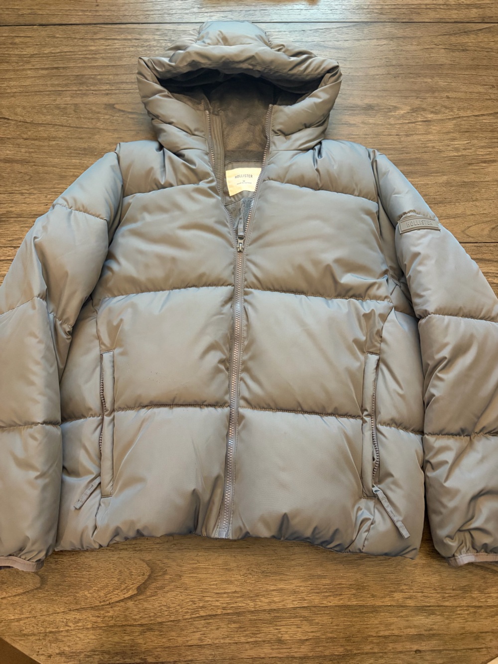 Hollister Gray Quilted Hooded Puffer Jacket
